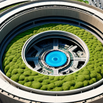 A visionary architectural blueprint, dynamically illustrating a thriving circular economy. Show intricate loops of material flows, products being disassembled and reassembled, waste transformed into valuable resources, and factories seamlessly integrated with nature. Emphasize the interconnectedness of systems, sustainable design principles, and a sense of fundamental, regenerative transformation.