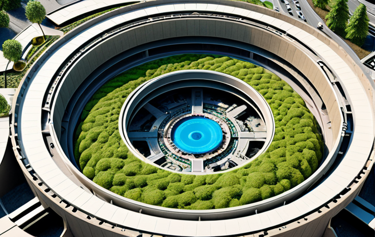 A visionary architectural blueprint, dynamically illustrating a thriving circular economy. Show intricate loops of material flows, products being disassembled and reassembled, waste transformed into valuable resources, and factories seamlessly integrated with nature. Emphasize the interconnectedness of systems, sustainable design principles, and a sense of fundamental, regenerative transformation.
